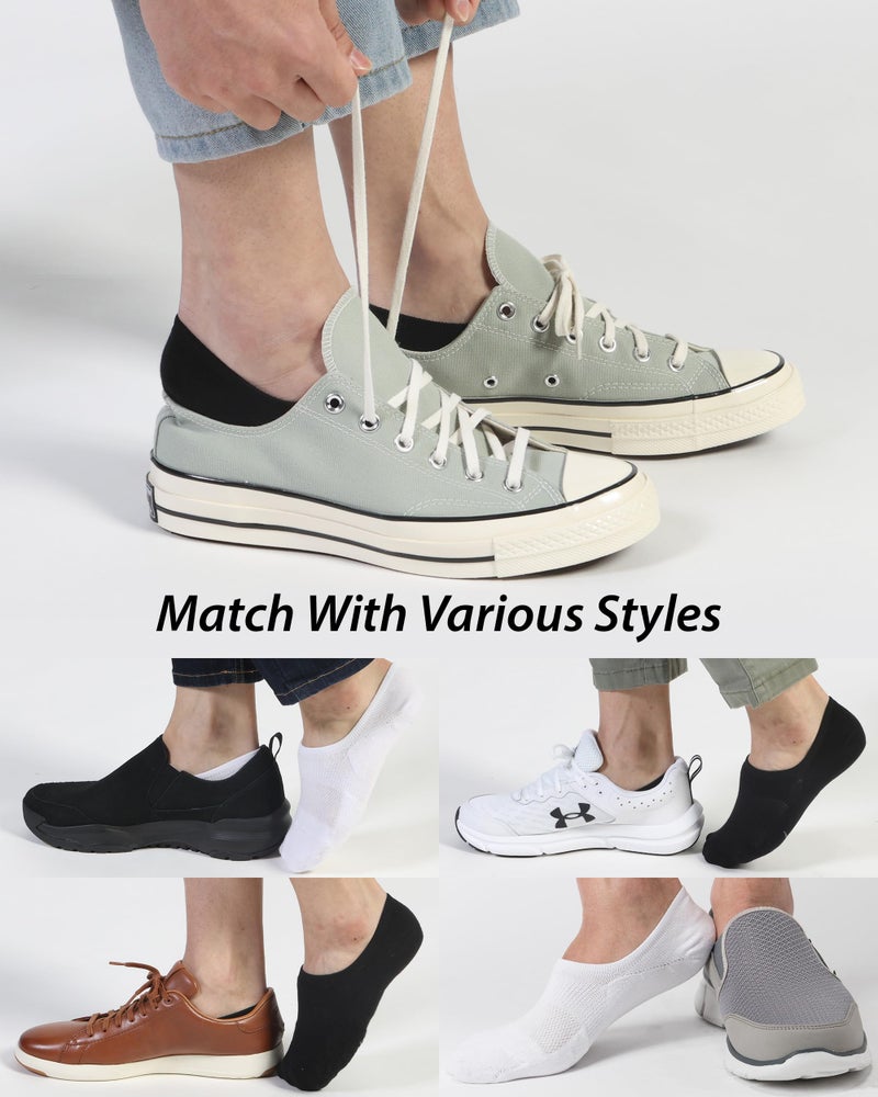 Pro Mountain No Show Socks Women Wide Toe Box For Health Y Heel Forefoot Size M Black + White 8 Pack Cotton Cushion Footies Sneakers US Shoe 8-10 - Image 2